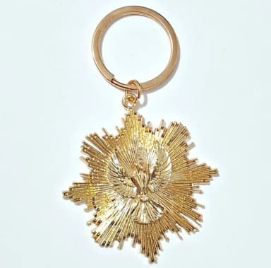 Chaveiro Divino Espírito Santo Metal Dourado 2 Peças