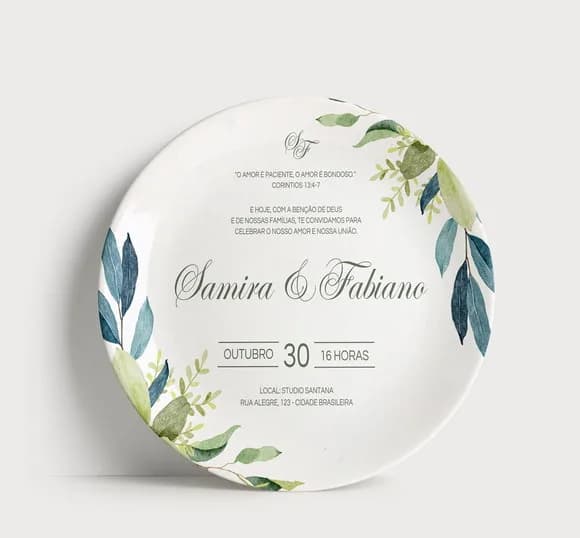 Convite Casamento em Prato de Porcelana (21cm) com Suporte