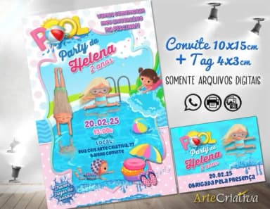 Convite Digital C/tag Pool Party Menina 6