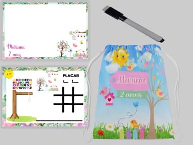 Kit Mochila e Lousa Magica para lembrancinhas Jardim Encantado