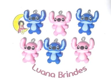 Pingente Stitch e Angel 3cm de Resina Pacote com 6 Unidades