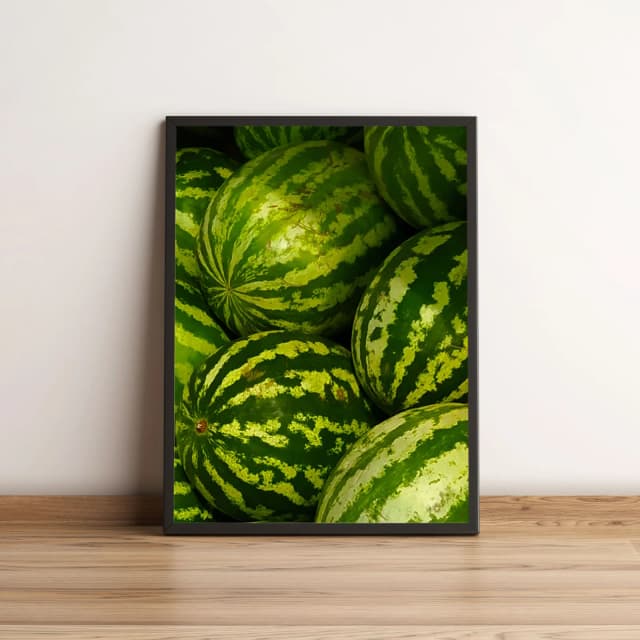 Quadro Decorativo com Melancias Verdes Vivas Empilhadas 2163