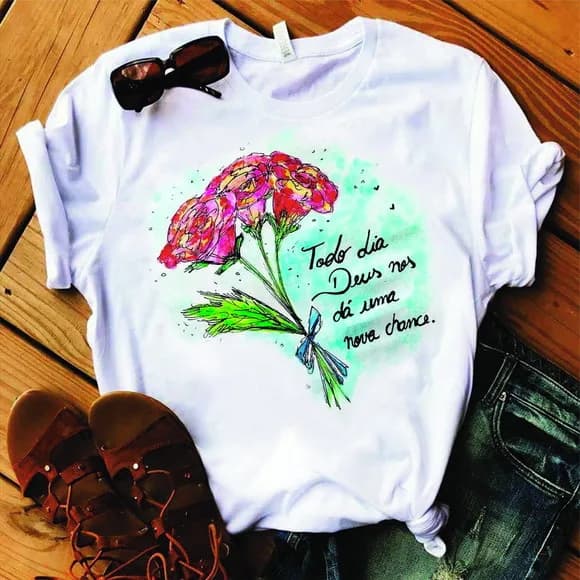 Camiseta Frases Motivacionais Flores Fé