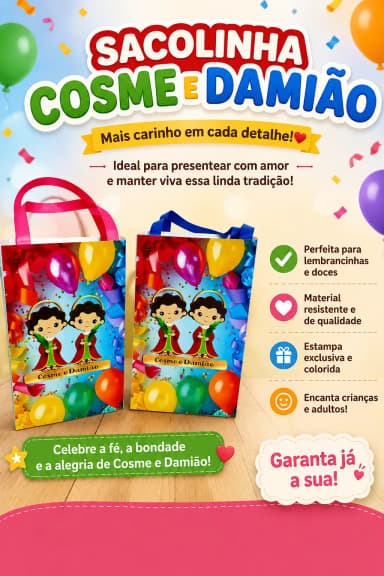 Sacolinhas Personalizadas Cosme e Damião para Lembrancinhas