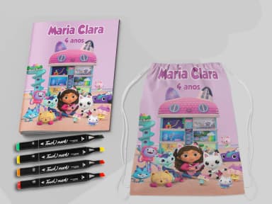 Kit Mochila e Revista de colorir para lembrancinhas da Casa Magica da GABBY