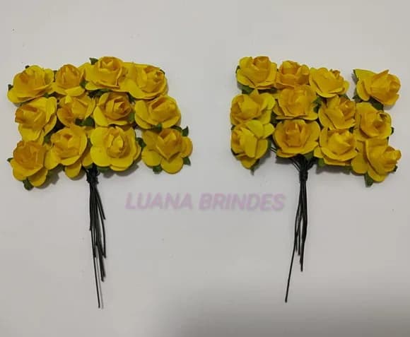 Buquês Flores de Papel Amarelo 2 Unidades 12 Flores Cada