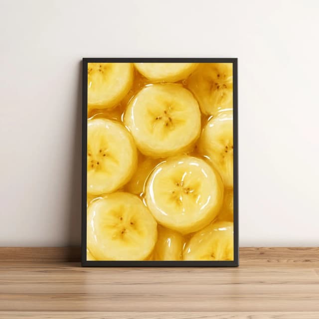 Quadro Decorativo com Bananas Fatiadas em Calda Dourada 1687