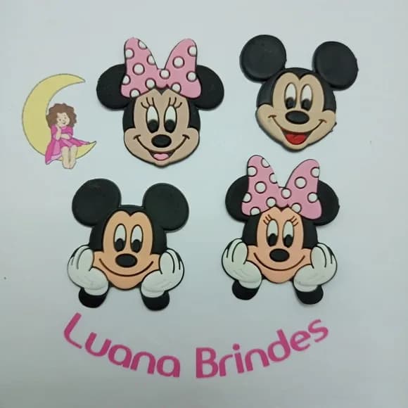 Aplique Minie e Mickey de Borracha 5cm Pct 4 Unidades