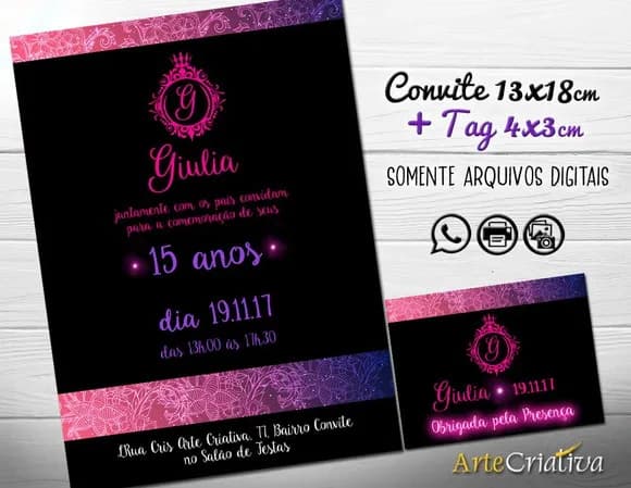 CONVITE DIGITAL C/TAG 15 anos