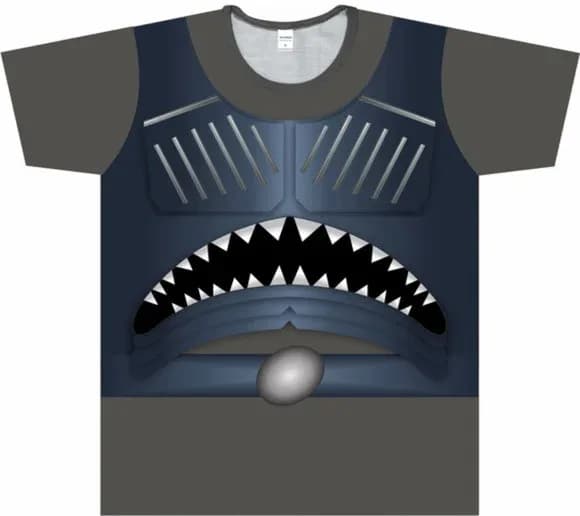 Camiseta Fantasia Robô Alienígena e Armadura de Batalha Tubarão