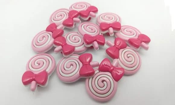 Aplique Botão de Pirulito Rosa de 3,7cm - 15 unidades