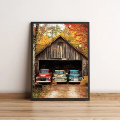 Quadro Caminhonetes Antigas em Celeiro Outonal 2577