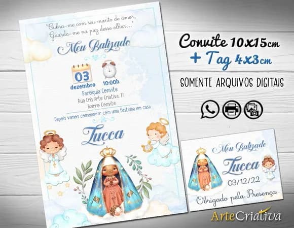 Convite Digital C/tag Batismo Nossa Senhora Menino