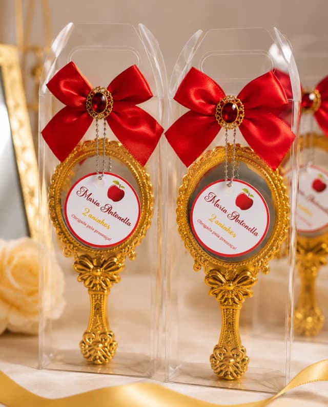 Espelho Dourado Lembrancinha Luxo com Laço Personalizado