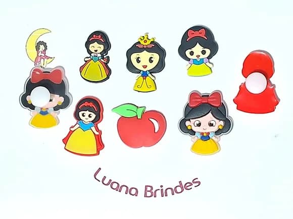 Aplique Branca de Neve C/adaptador para Crocs - 6 Unidades