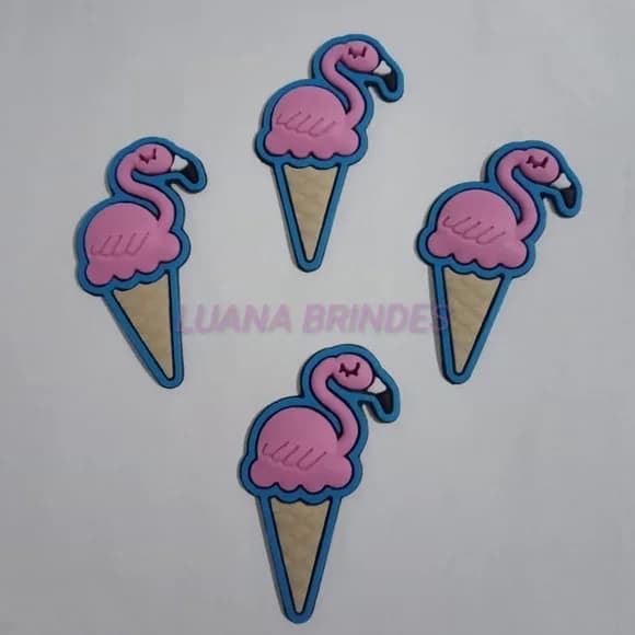 Apliques Emborrachado de Sorvete de Flamingo - pct c/8 unid