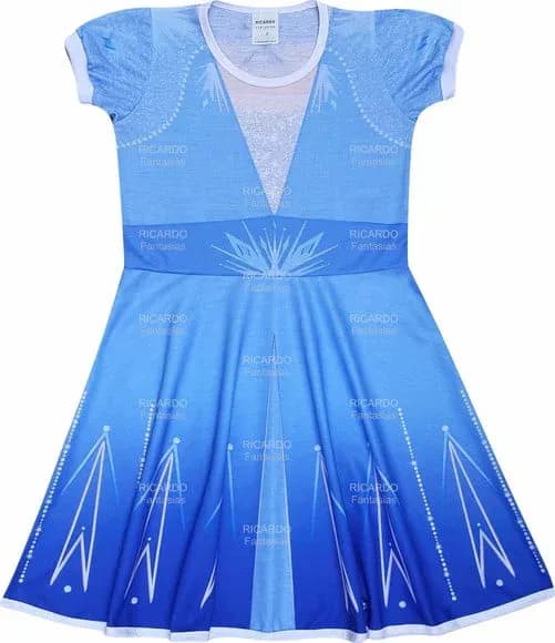 Vestido Infantil Fantasia Princesa do Gelo Azul com Detalhes Cristalinos