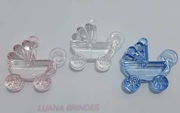 Carrinho de Bebe Pingente Colorido Acrilico 4cm Pct 5 Unids