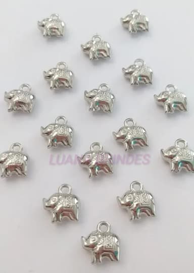Pingente de Mini Elefante em Metal Prata - pct c/ 12 unidade