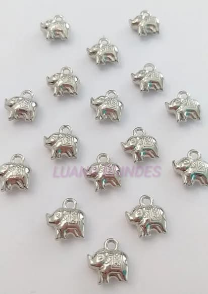 Pingente de Mini Elefante em Metal Prata - pct c/ 12 unidade