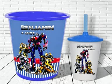 Kit Balde e Copo Twister personalizado Transformes