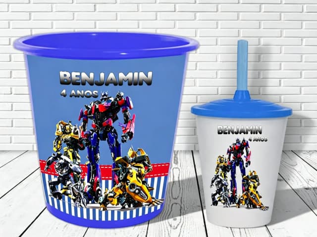 Kit Balde e Copo Twister personalizado Transformes