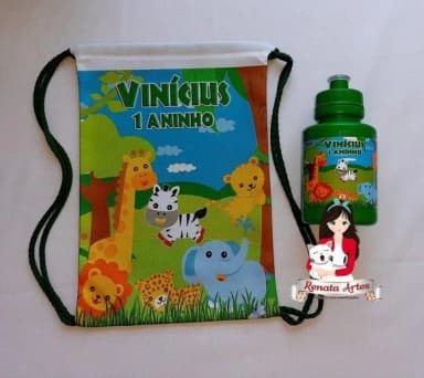 Mochila com Squeeze Personalizado Safari Baby