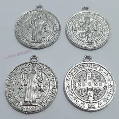 Medalha São Bento de Metal Prateado - pct c/ 8 unid
