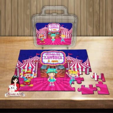 Quebra Cabeça Personalizado na Maleta Circo Rosa