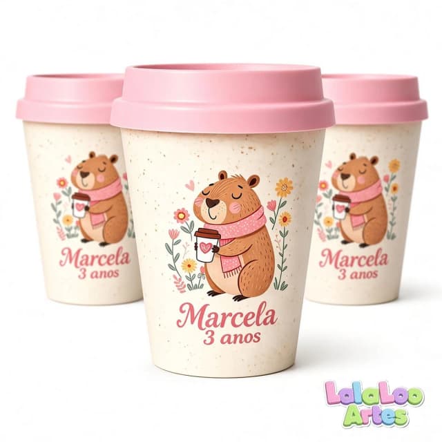 Mini Copo Capivara Eco Madeira 250ml com Tampa Bucks