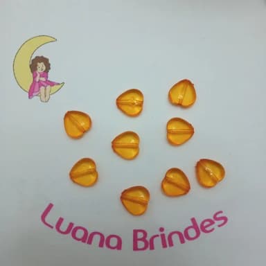 Coração Passante Laranja Acrilico 14mm Pct 30 Unidades