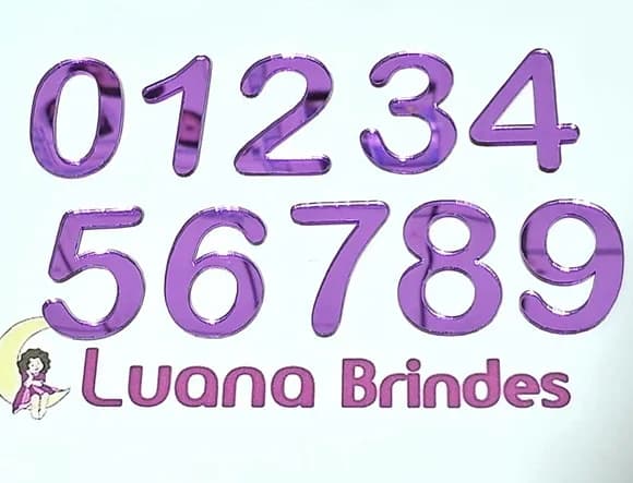 Apliques Numero Acrílico Espelhado Roxo Pacotes com 10 Peças