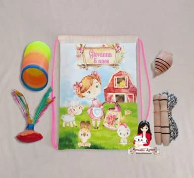 Mochila Boa Infância Tema Fazendinha Aquarela