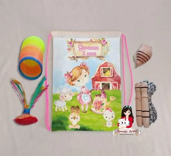 Mochila Boa Infância Tema Fazendinha Aquarela