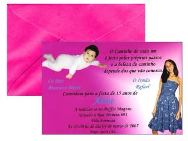 Convite 15 anos - 10x15cm c/ Envelope