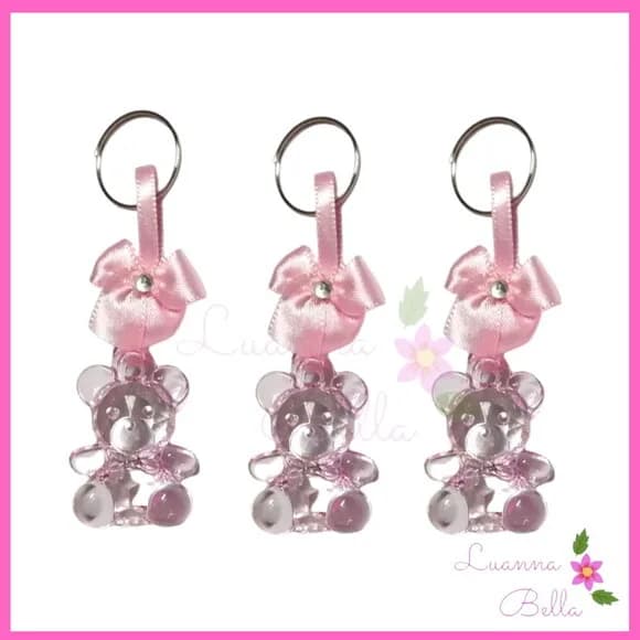 Chaveiro Mini Ursinho de acrílico c/lacinho -Pct c/5 unids