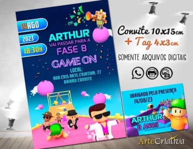Convite Digital C/tag Video Game Stumble Guys 2