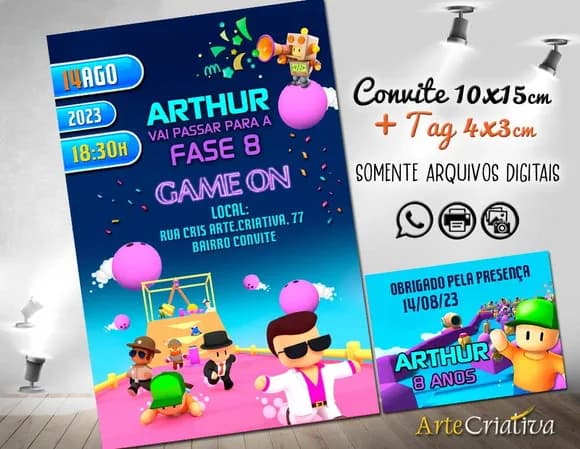 Convite Digital C/tag Video Game Stumble Guys 2