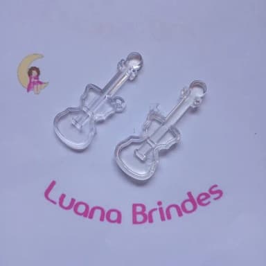 Guitarra Pingente Transparente Acrilico 5cm Pct 16 Unidades