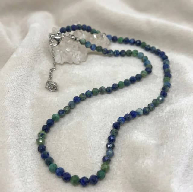 Choker Colar com Lapis Lazuli Facetadas 4 mm e Aço Inox