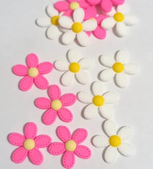 Aplique Flor Branca e Rosa Emborrachado- 8 Unidades
