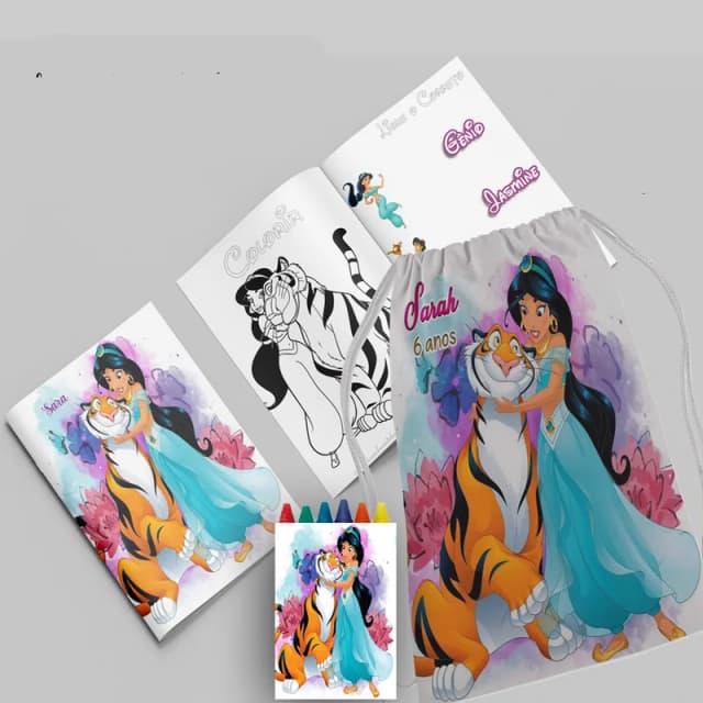 Kit Lembrancinhas Mochila e Revista personalizado Princesa Jasmine