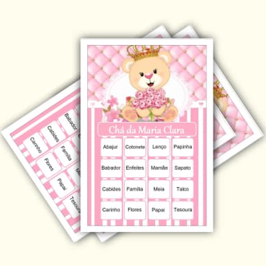 Bingo Chá de Bebê Menina Pdf Para Imprimir