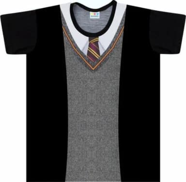 Camiseta Infantil Fantasia Uniforme de Escola de Magia com Gravata Listrada