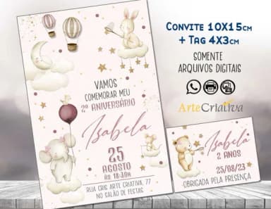 Convite Digital C/tag Festa Animais com Bexiga 3