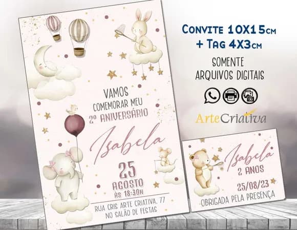 Convite Digital C/tag Festa Animais com Bexiga 3