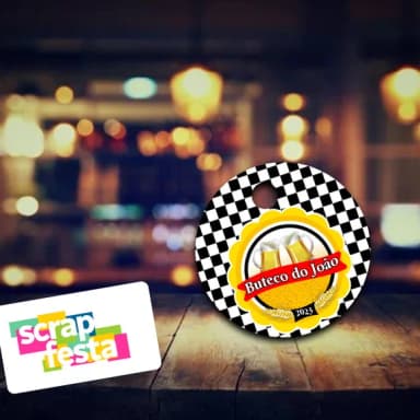 Tag Redonda com Furinho Personalizada Festa Boteco Chá Bar