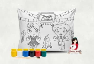Almofada com Tinta para Colorir Festa Junina