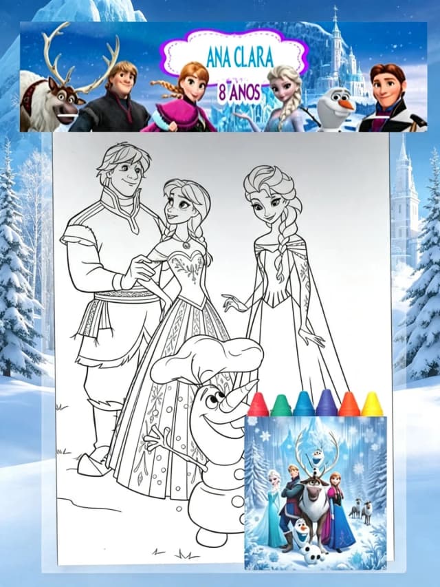 Kit Colorir com Giz de cera personalizado Frozen