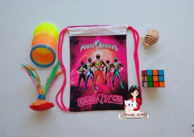Mochila Brinquedos Retrô Tema Power Rangers Rosa